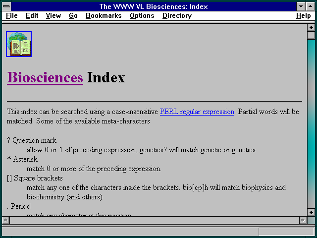 Screenshot of The WWW VL Biosciences: Index