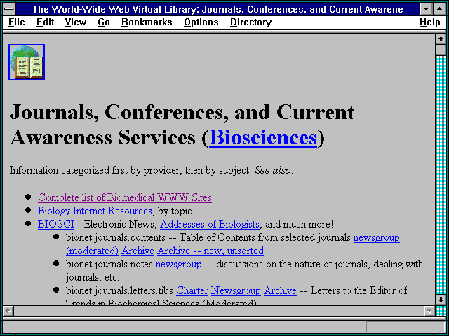 Screenshot of ry: Journals Conferences and Current Awareness Services (Biosciences)