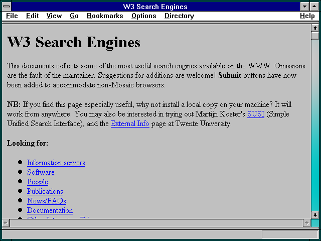 Screenshot of W3 Search Engines