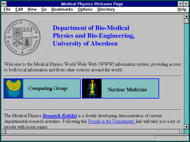 Screenshot of Medical Physics Welcome Page