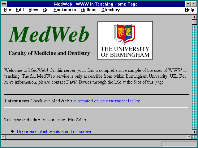 Screenshot of MedWeb - WWW in Teaching Home Page