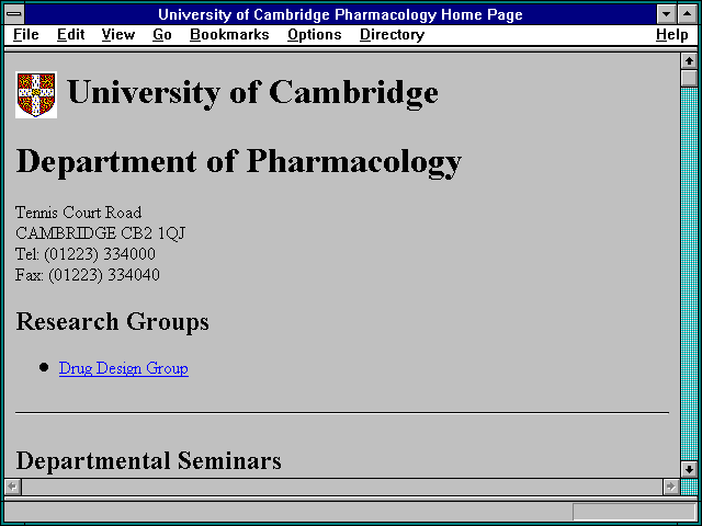 Screenshot of University of Cambridge Pharmacology Home Page