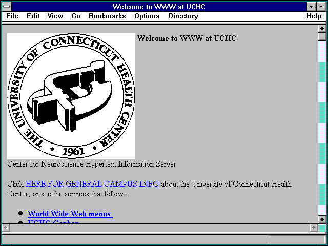 Screenshot of Welcome to WWW at UCHC
