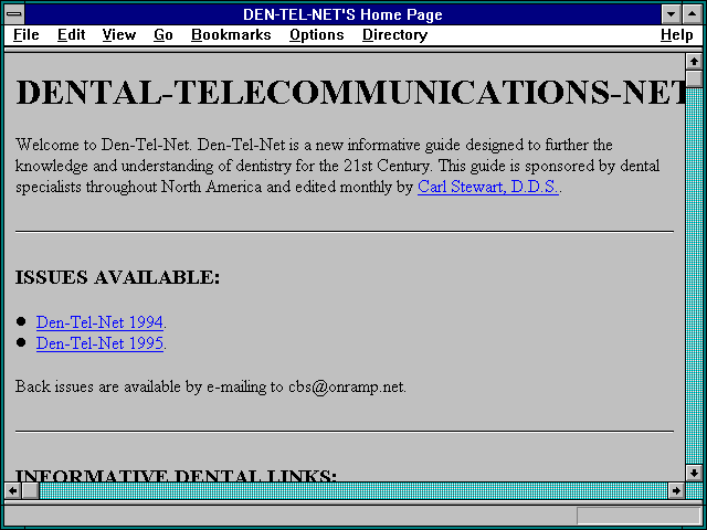 Screenshot of DEN-TEL-NET'S Home Page