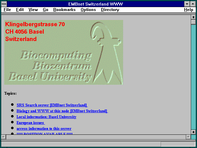 Screenshot of EMBnet Switzerland WWW