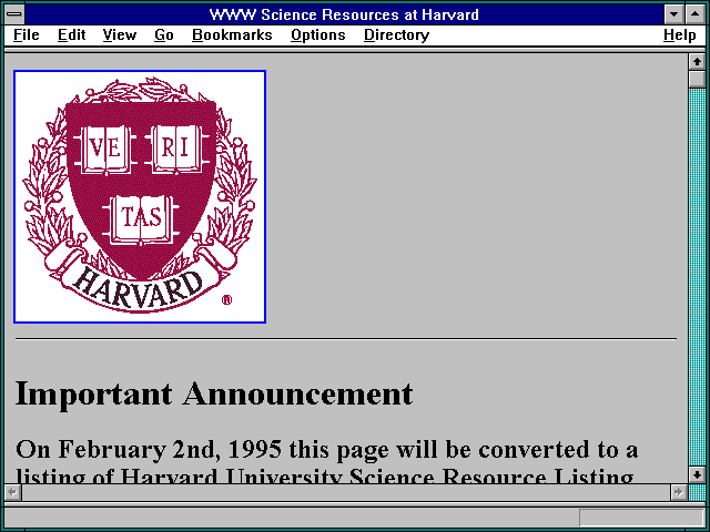 Screenshot of WWW Science Resources at Harvard