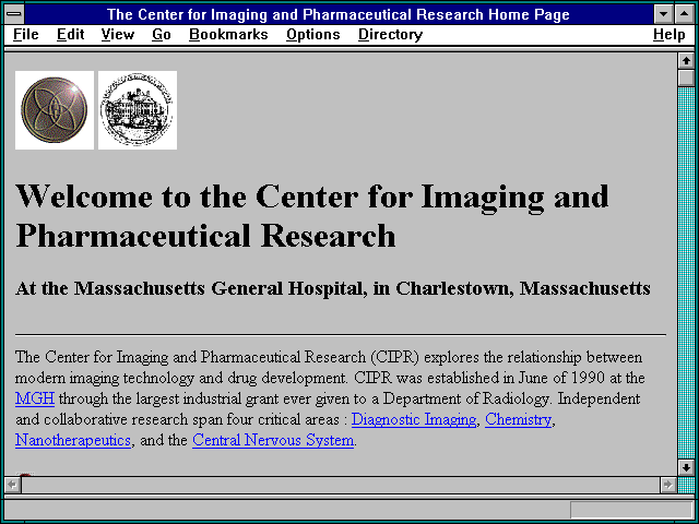 Screenshot of The Center for Imaging and Pharmaceutical Research Home Page