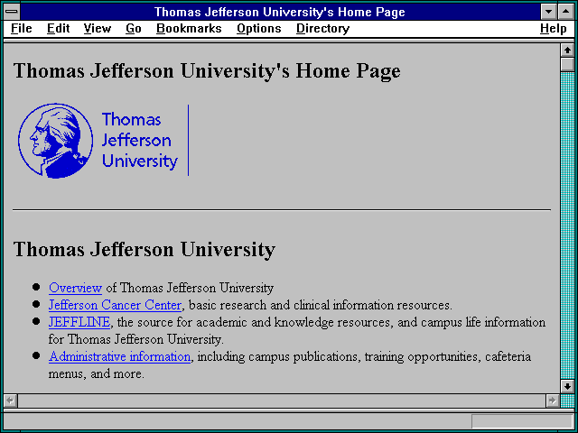 Screenshot of Thomas Jefferson University's Home Page