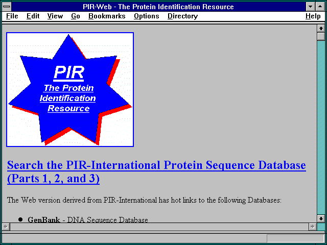Screenshot of PIR-Web - The Protein Identification Resource