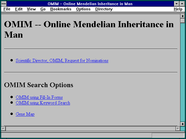 Screenshot of OMIM -- Online Mendelian Inheritance in Man