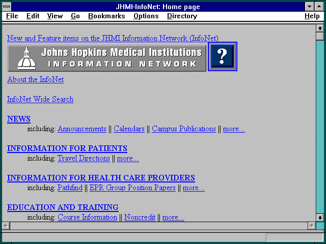 Screenshot of JHMI-InfoNet: Home page