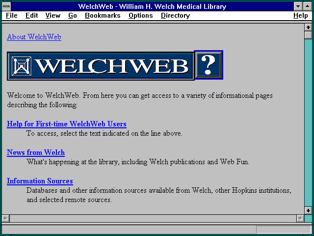 Screenshot of WelchWeb - William H. Welch Medical Library