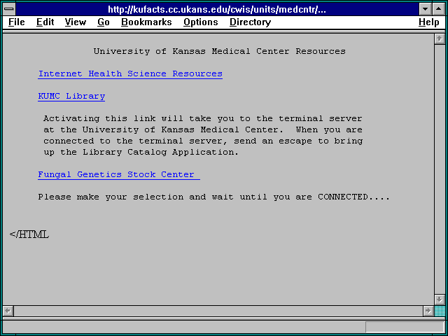 Screenshot of http://kufacts.cc.ukans.edu/cwis/units/medcntr/library.html