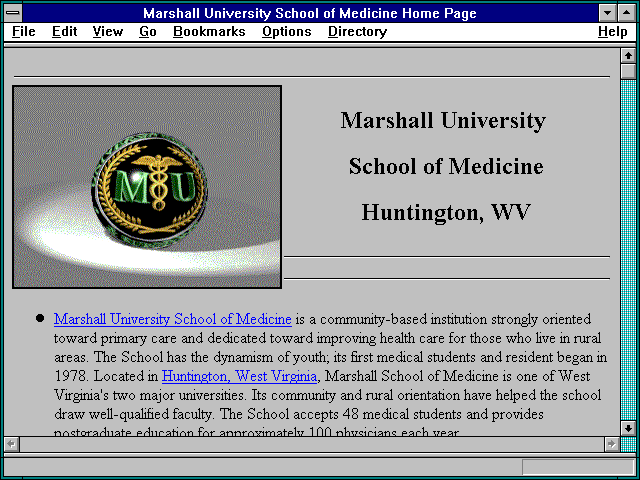 Screenshot of Marshall University School of Medicine Home Page