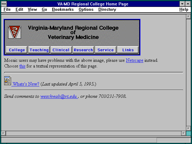 Screenshot of VA-MD Regional College Home Page