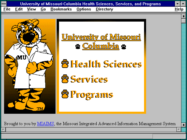 Screenshot of University of Missouri-Columbia Health Sciences Services and Programs