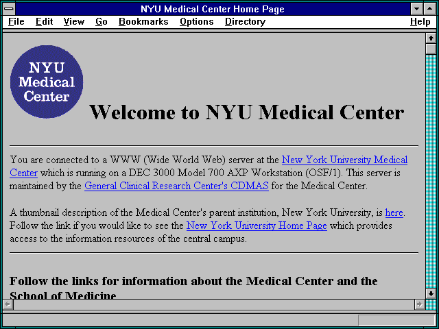 Screenshot of NYU Medical Center Home Page