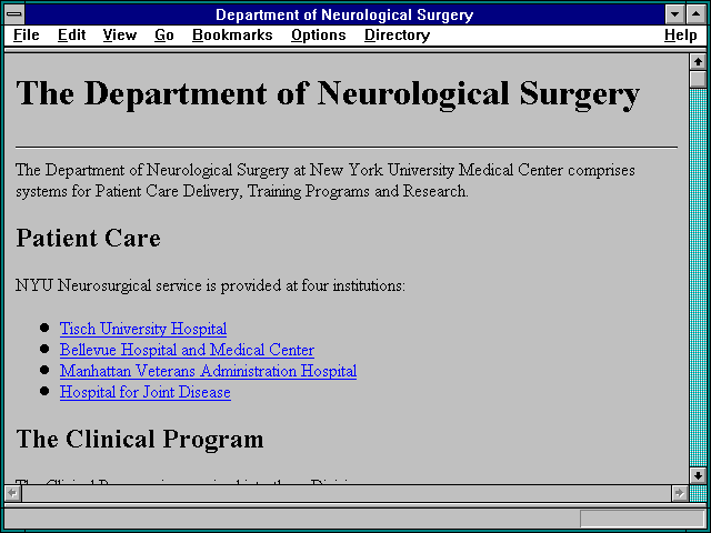 Screenshot of Department of Neurological Surgery