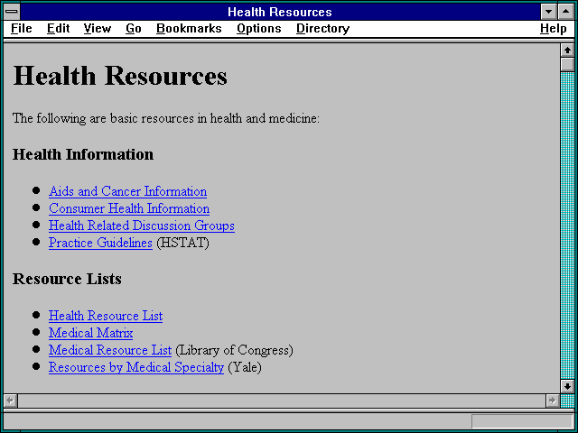 Screenshot of Health Resources