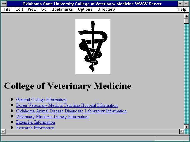 Screenshot of Oklahoma State University College of Veterinary Medicine WWW Server