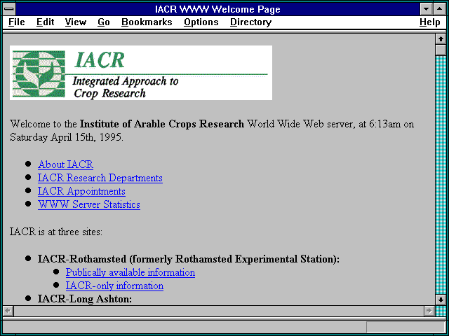 Screenshot of IACR WWW Welcome Page