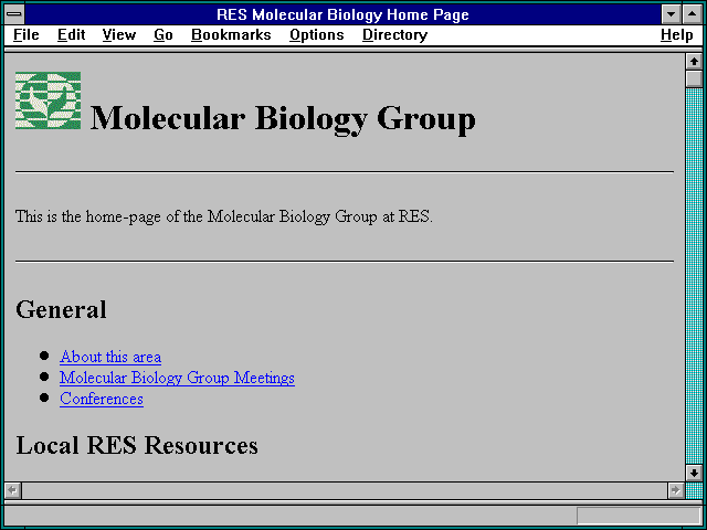 Screenshot of RES Molecular Biology Home Page