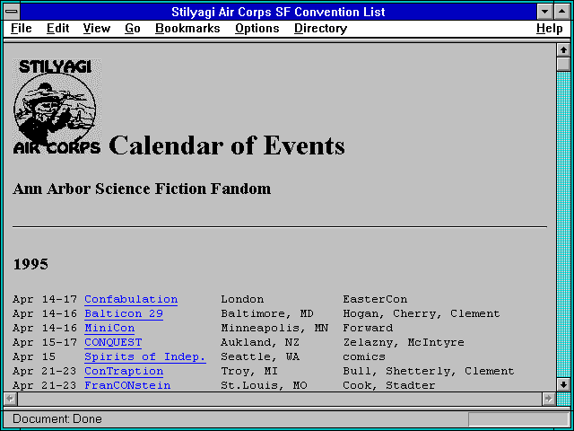 Screenshot of Stilyagi Air Corps SF Convention List