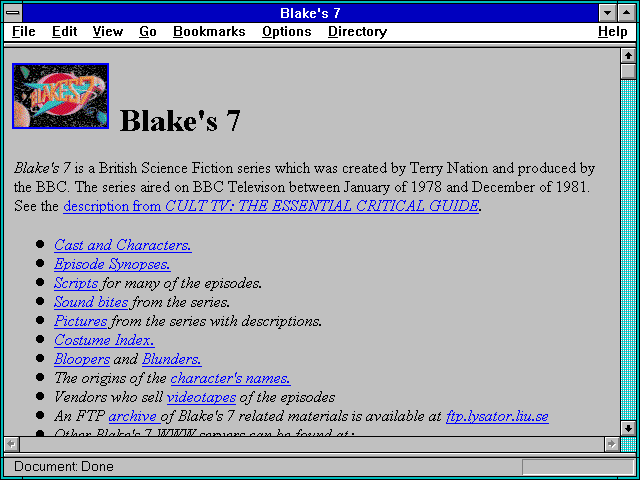 Screenshot of Blake's 7 Web Server