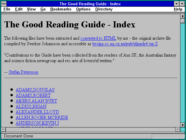Screenshot of The Good Reading Guide - Index