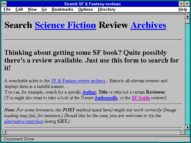 Screenshot of Search SF & Fantasy reviews