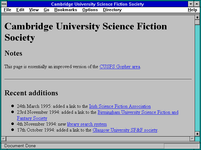 Screenshot of Cambridge University Science Fiction Society