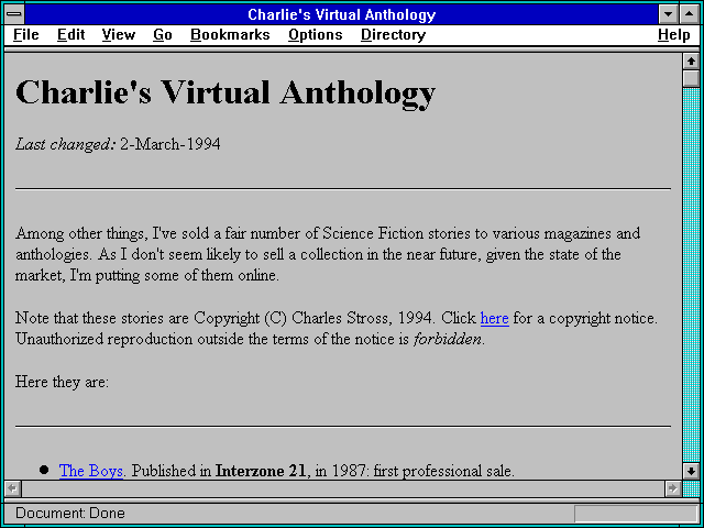 Screenshot of Charlie's Virtual Anthology