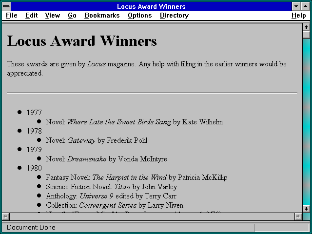 Screenshot of Locus Award Winners