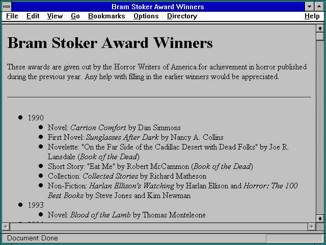 Screenshot of Bram Stoker Award Winners