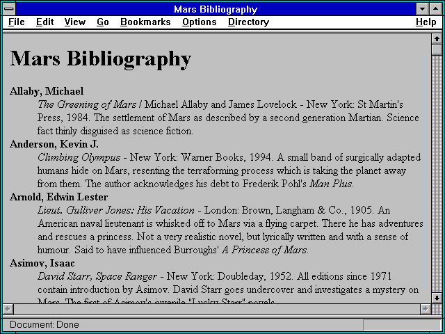 Screenshot of Mars Bibliography