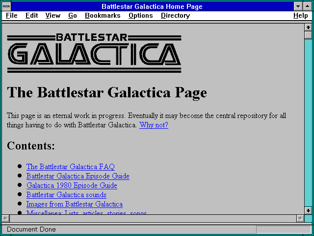 Screenshot of Battlestar Galactica Home Page