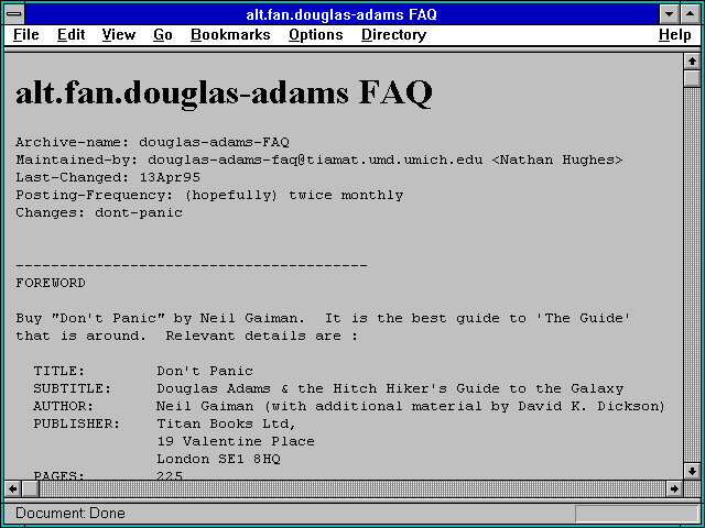 Screenshot of alt.fan.douglas-adams FAQ