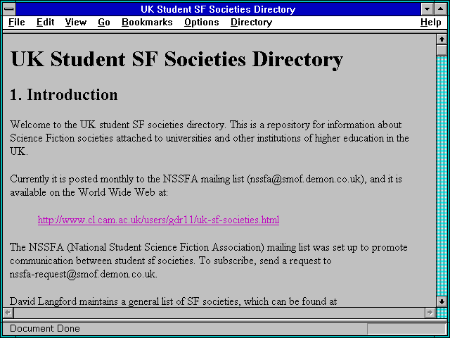 Screenshot of UK Student SF Societies Directory