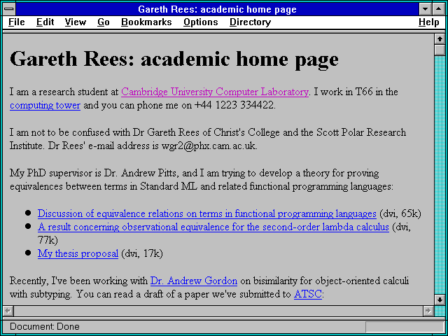 Screenshot of Gareth Rees: academic home page