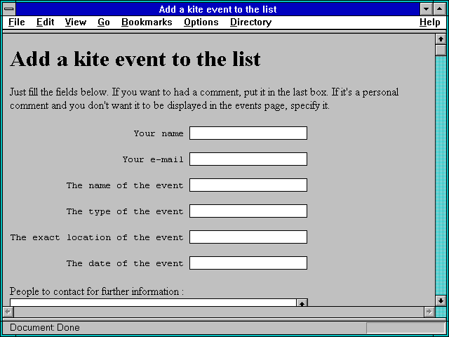 Screenshot of Add a kite event to the list
