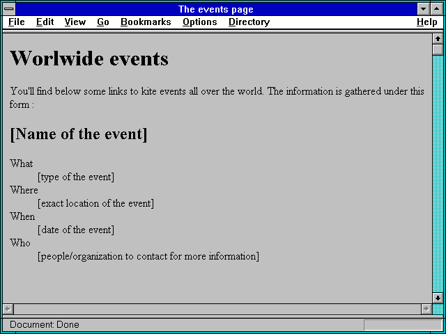 Screenshot of The events page