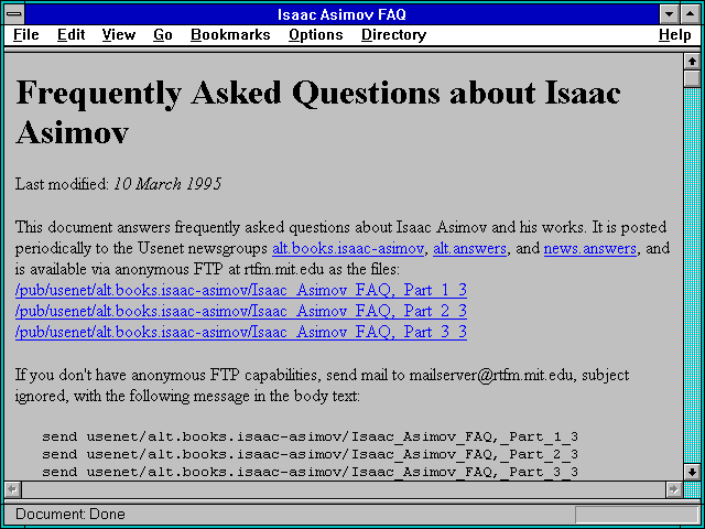 Screenshot of Isaac Asimov FAQ