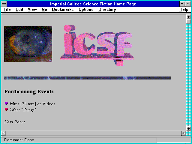 Screenshot of Imperial College Science Fiction Home Page