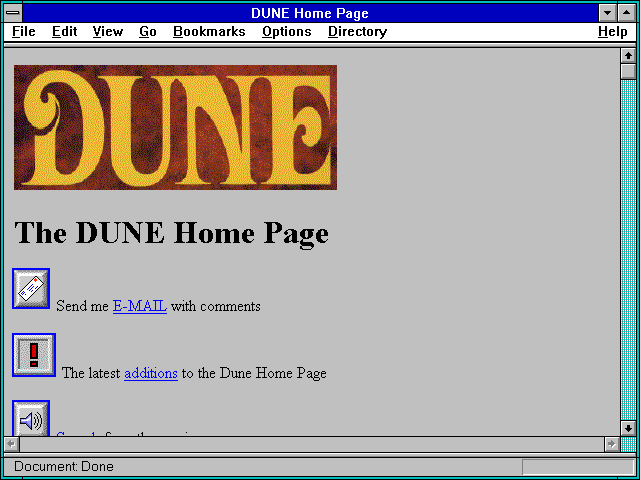 Screenshot of DUNE Home Page