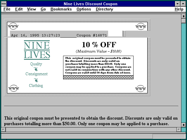 Screenshot of Nine Lives Discount Coupon