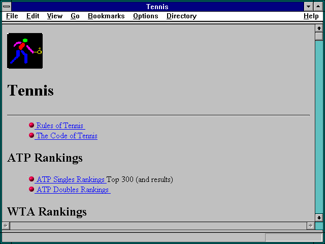 Screenshot of The Tennis Page at the University of Toronto