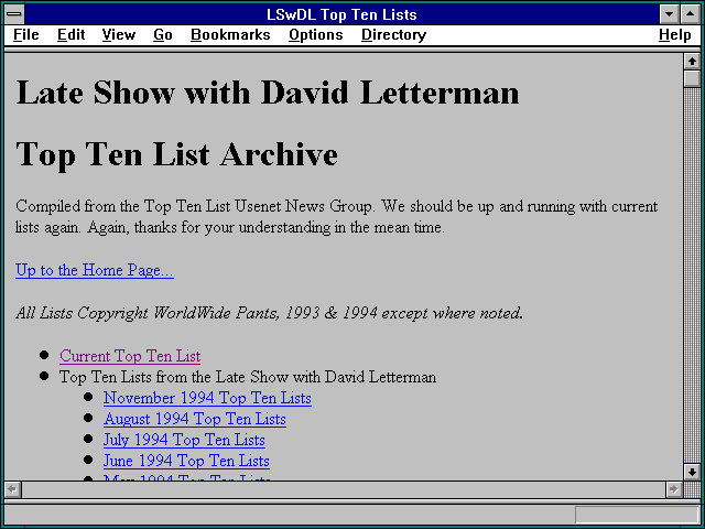 Screenshot of LSwDL Top Ten Lists
