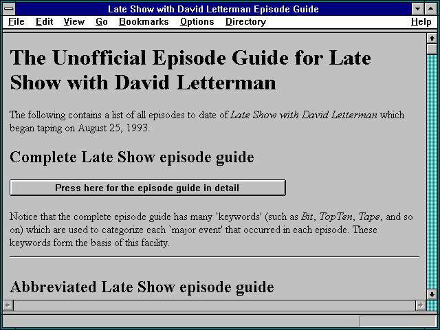 Screenshot of rman Episode Guide