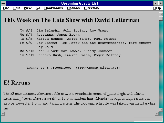 Screenshot of Upcoming Guests List