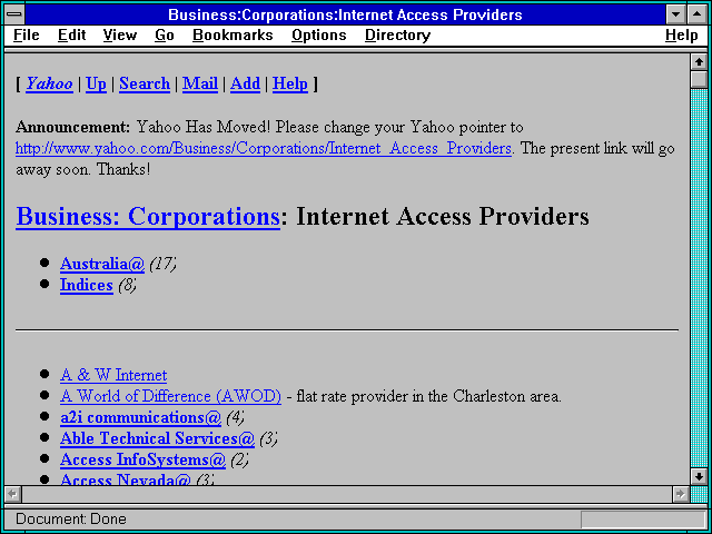 Screenshot of Business:Corporations:Internet Access Providers